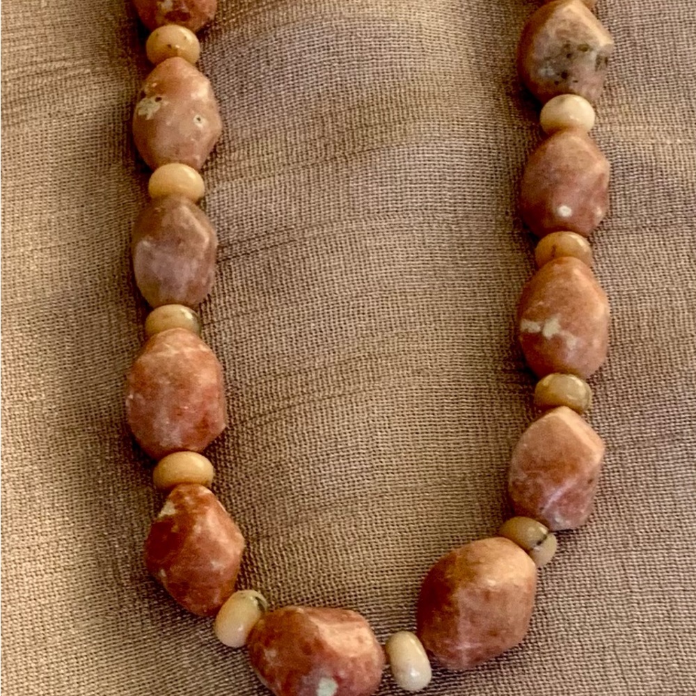 Lepidolite and pink opal gemstone necklace. Sale